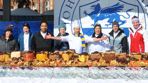 Denver students with their 1,200-pound vegan banana split.