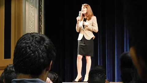 Jeannette Walls speaking at JWU Providence.