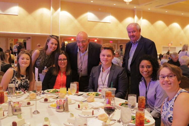 Team members at dinner.