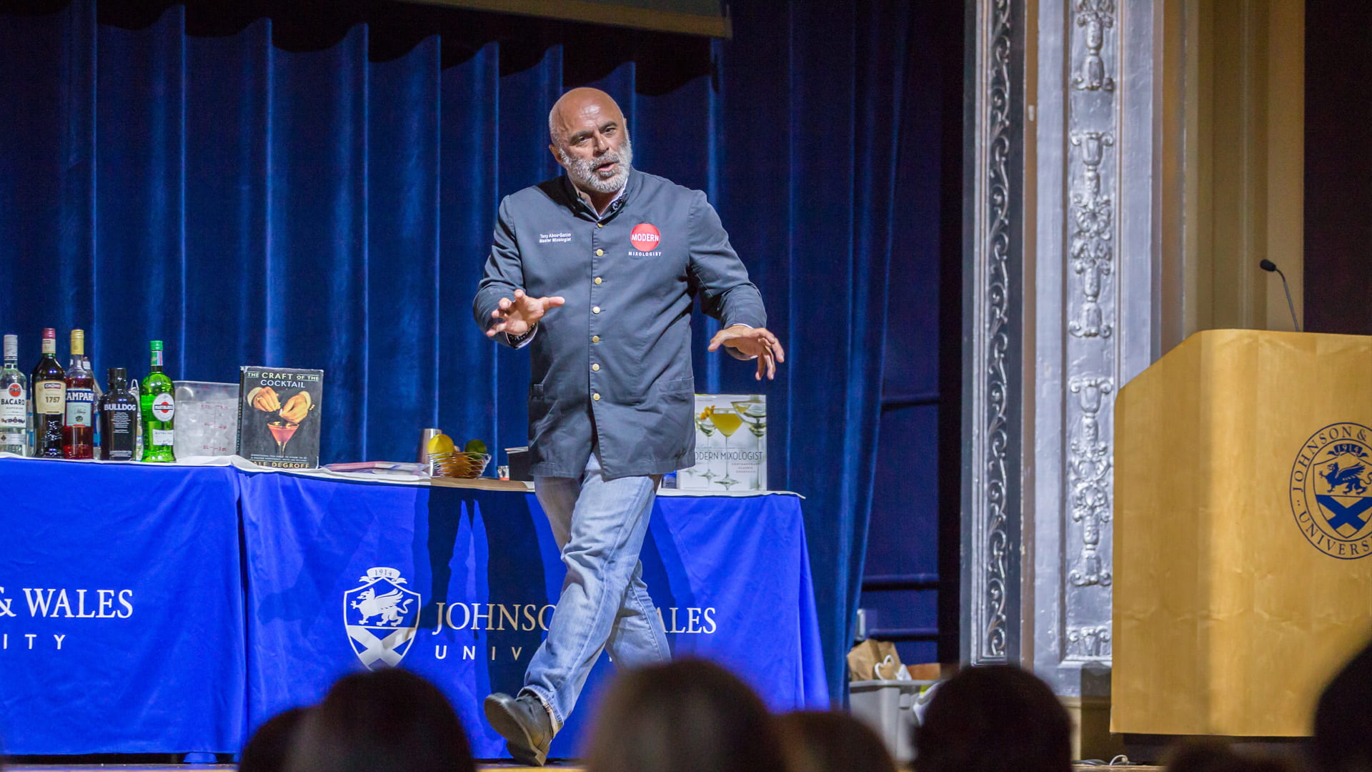 Tony Abou-Ganim speaking to hospitality students at JWU