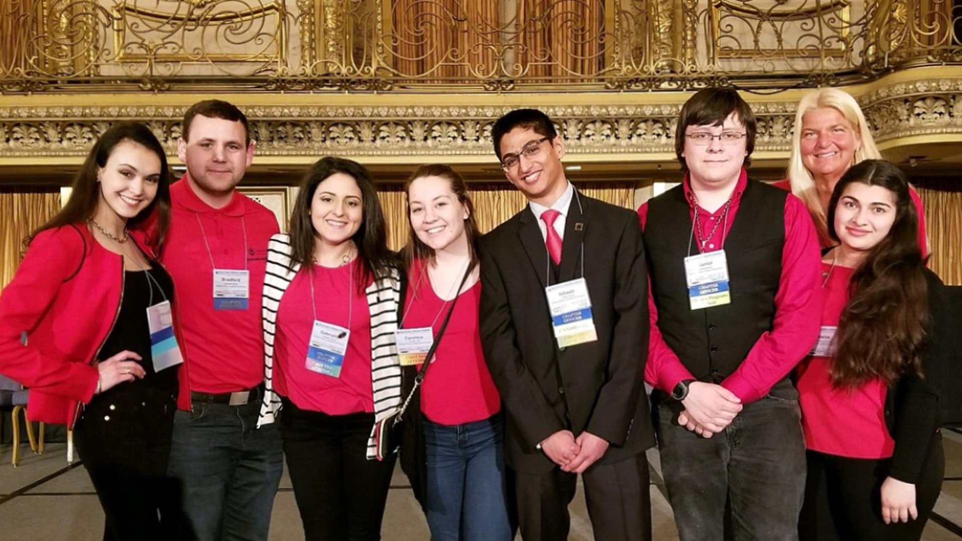 JWU students and faculty at the NSMH 2018 Annual Conference, L-R: Alexandra Nault, Brad Dubisz, Gabrielle Grunin, Carolina Jost, Ishwar Pathak, Daniel Medina, Katherine Zecena-Constanza, (Back Row) Dale Silva, associate professor and advisor for NSMH