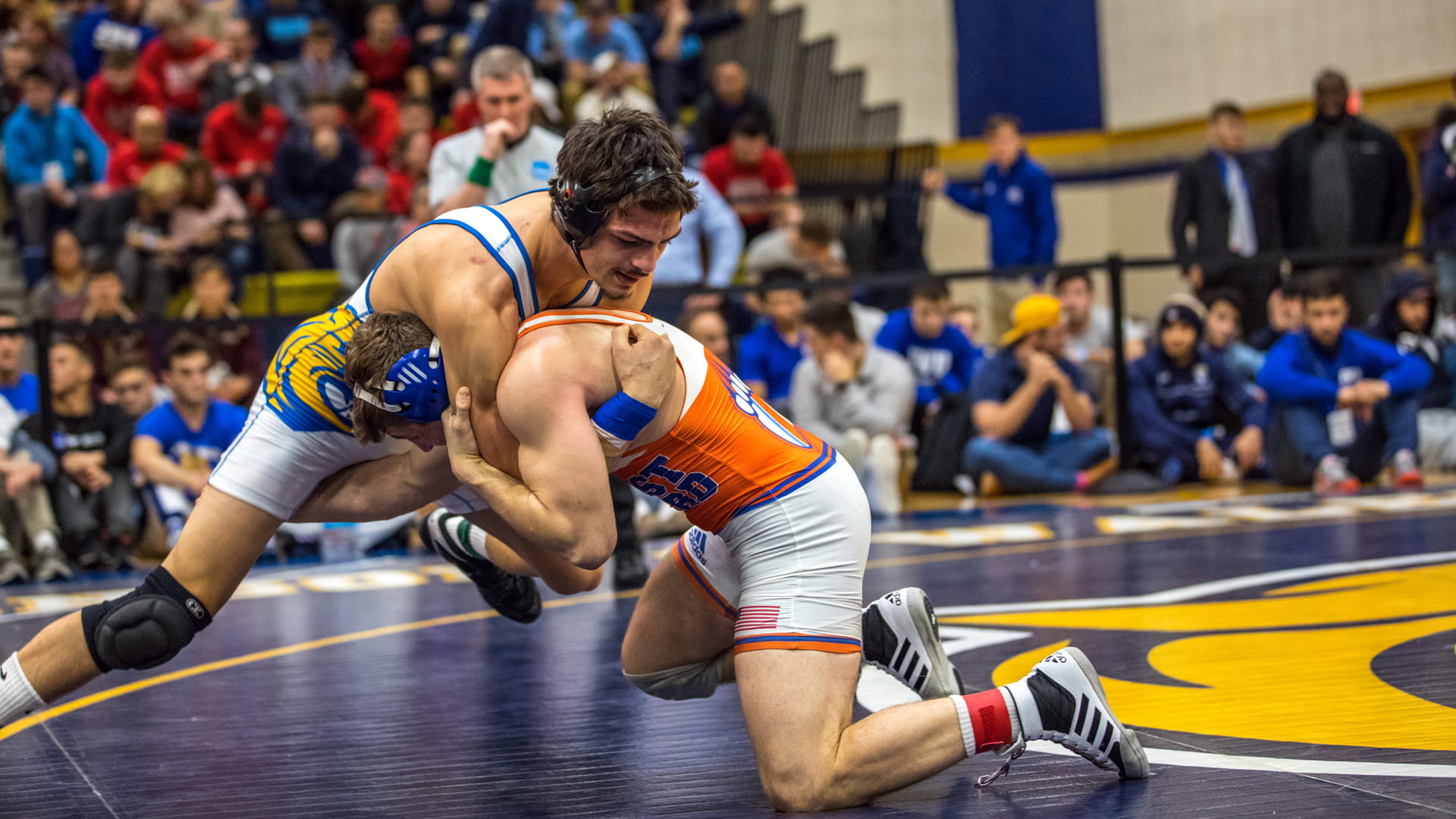 During the JWU NCAA wrestling victory.