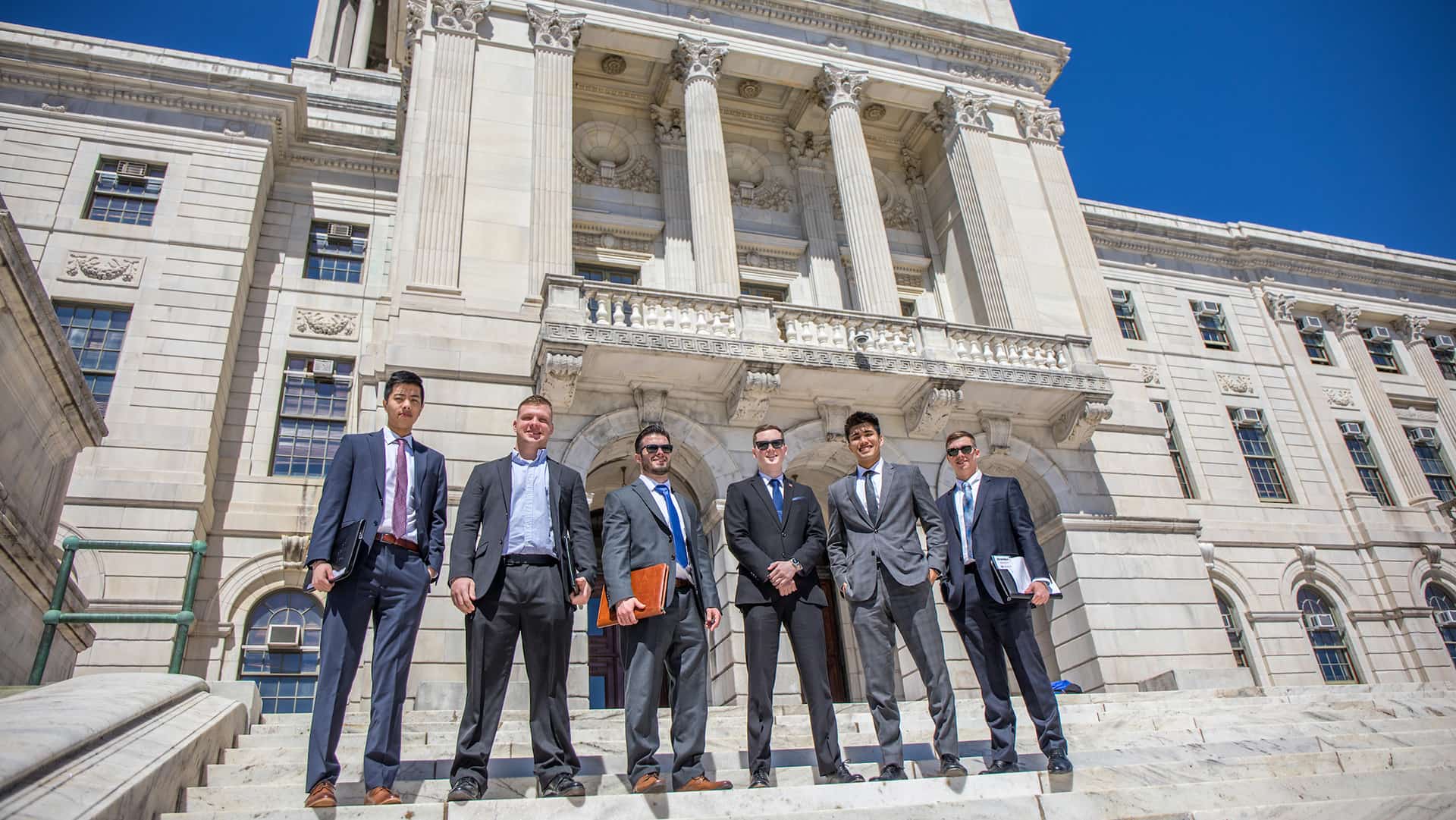 Students in front of the State House.