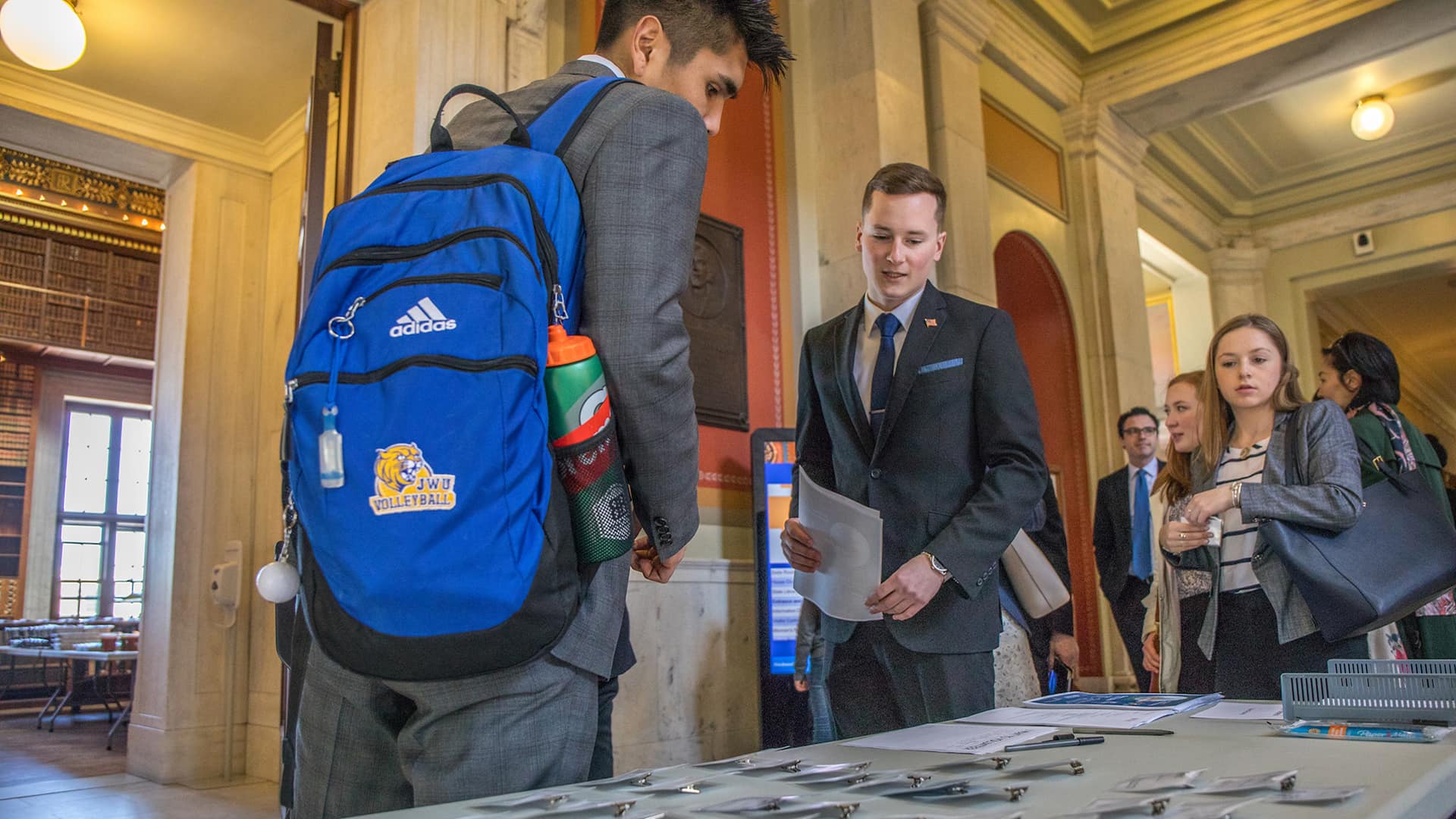 Students inside the State House.