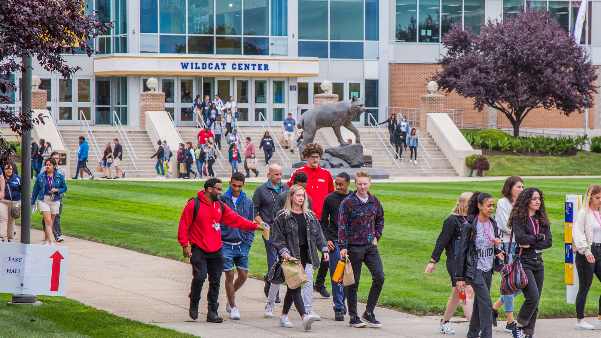 Walking across the campus green on the first day of classes