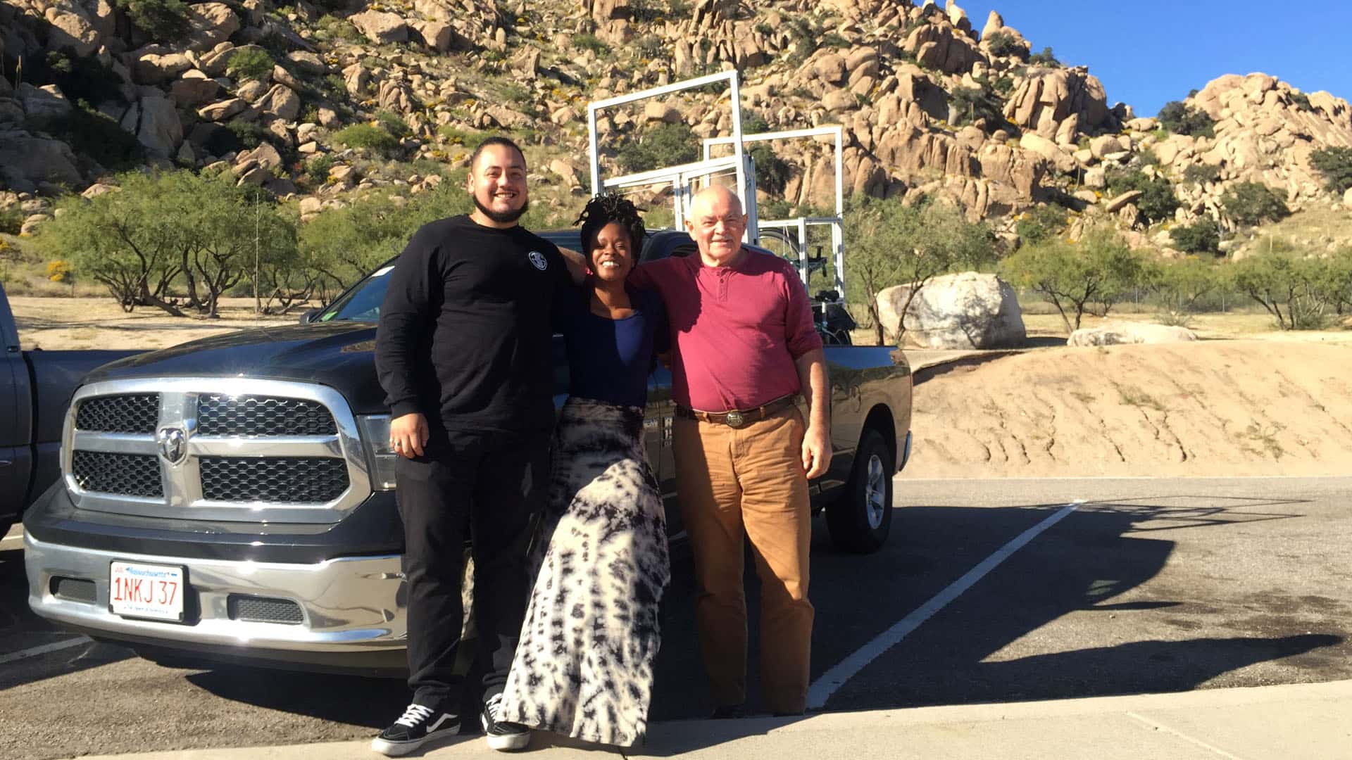 9. Sebastian drove from RI to CA to deliver the bike-cart. Here he’s with Michelle Tulloch and Karl Guggenmos during a pit stop in Arizona.