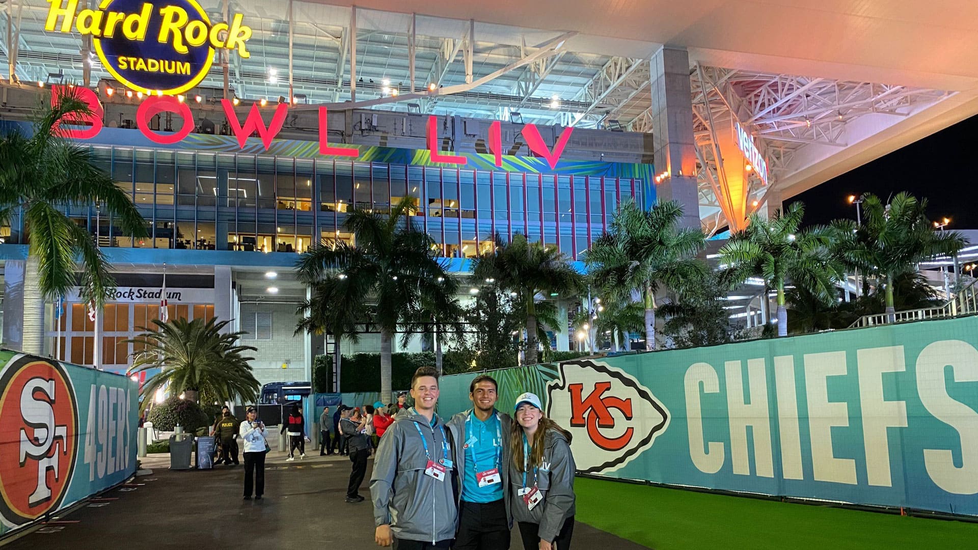 JWU SEEM volunteers at the entrance to Super Bowl LIV