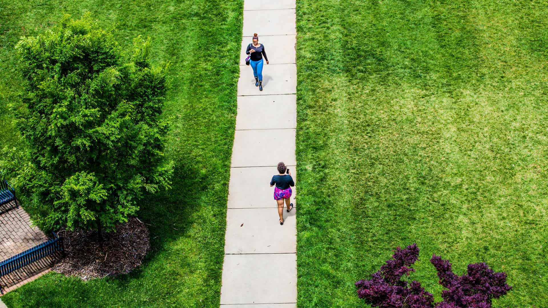 Practicing social distancing on campus. 