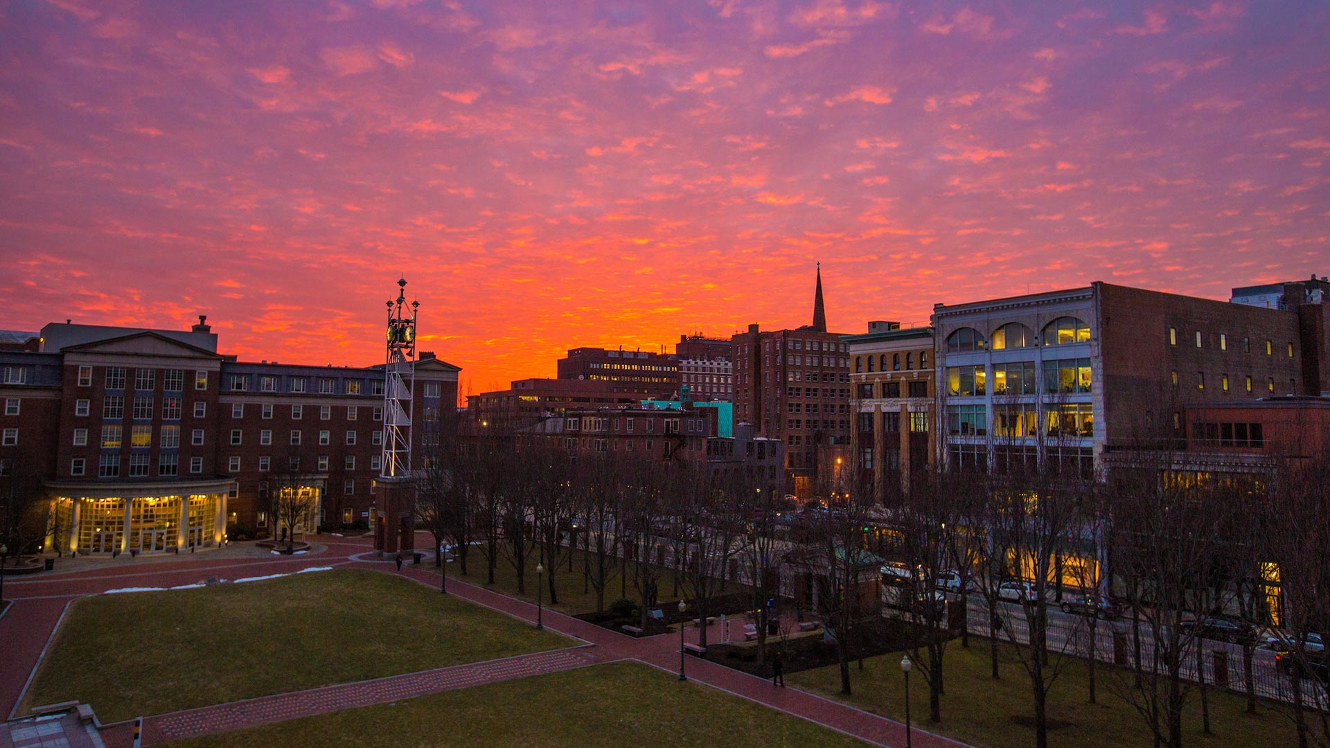 Sunset view of Gaebe Commons