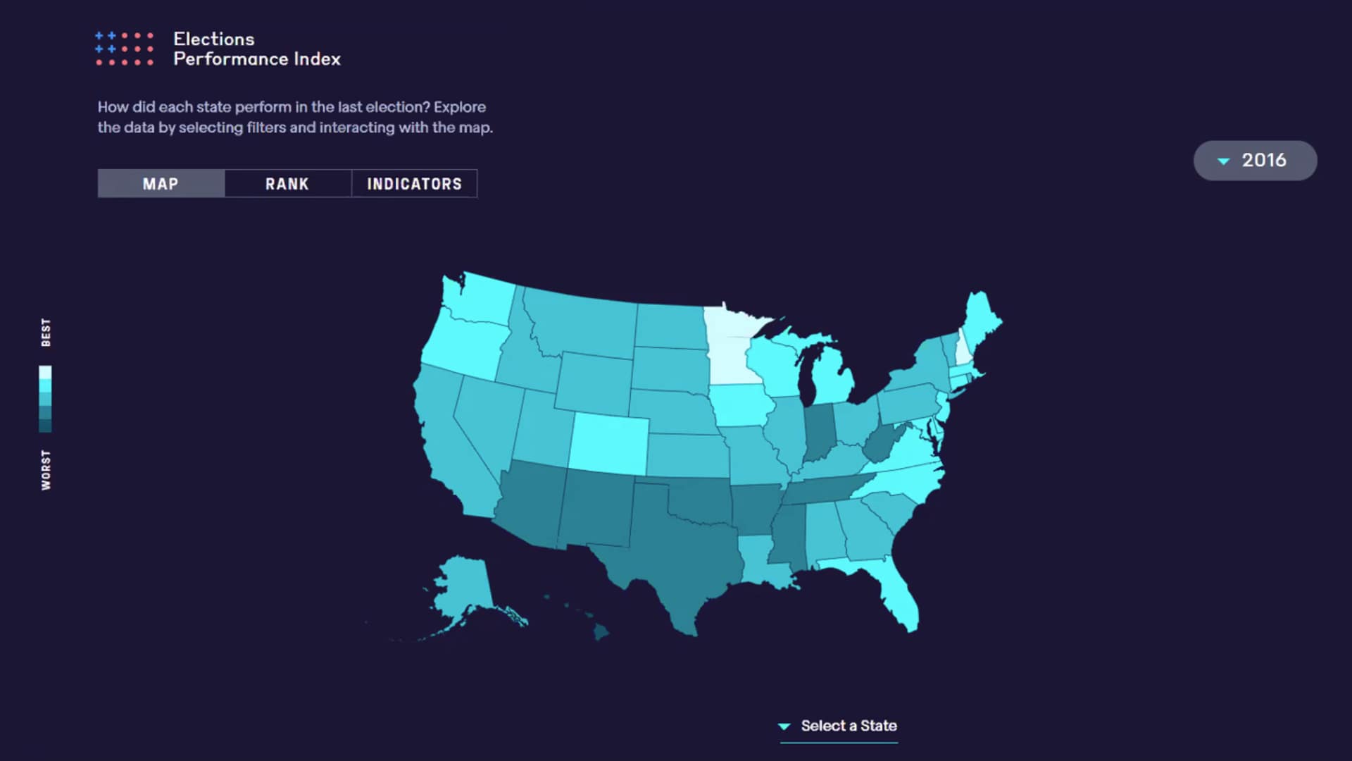 MIT Election Performance Index: 2016 Voter Turnout by State