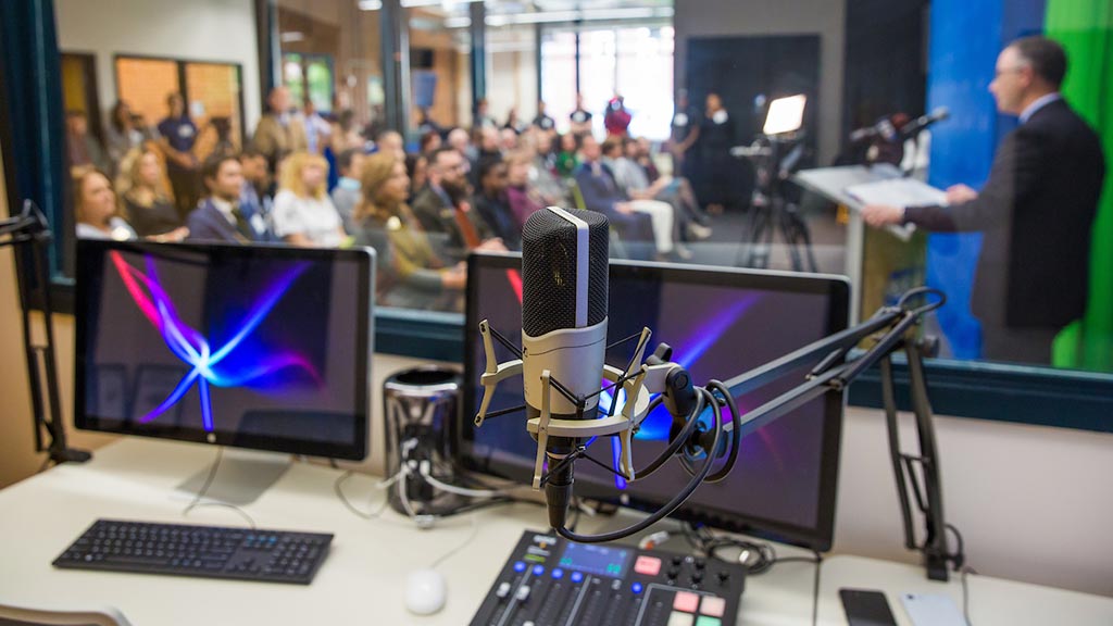 the podcast studio in the media center