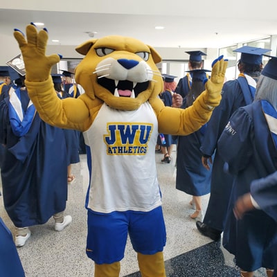 Wildcat Willie making an appearance at Charlotte Commencement.