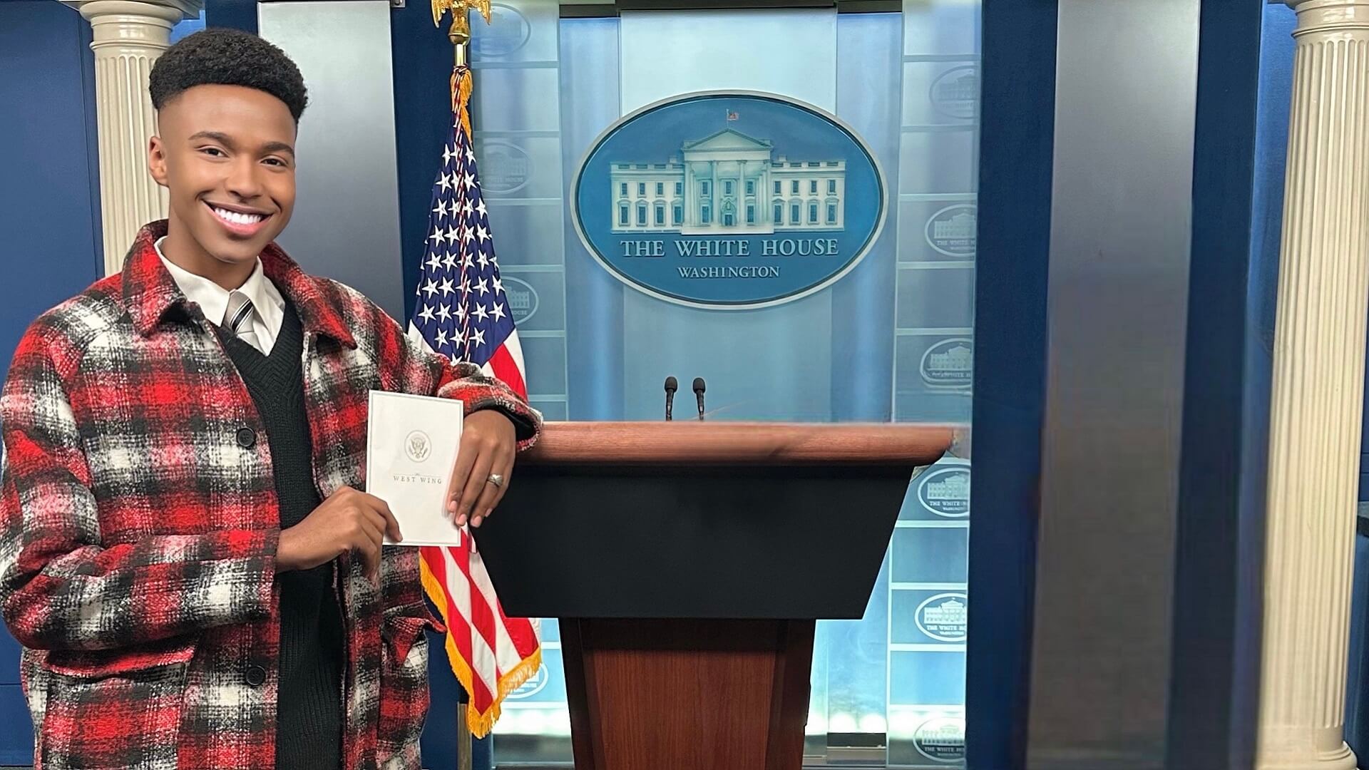 JWU student at the White House podium