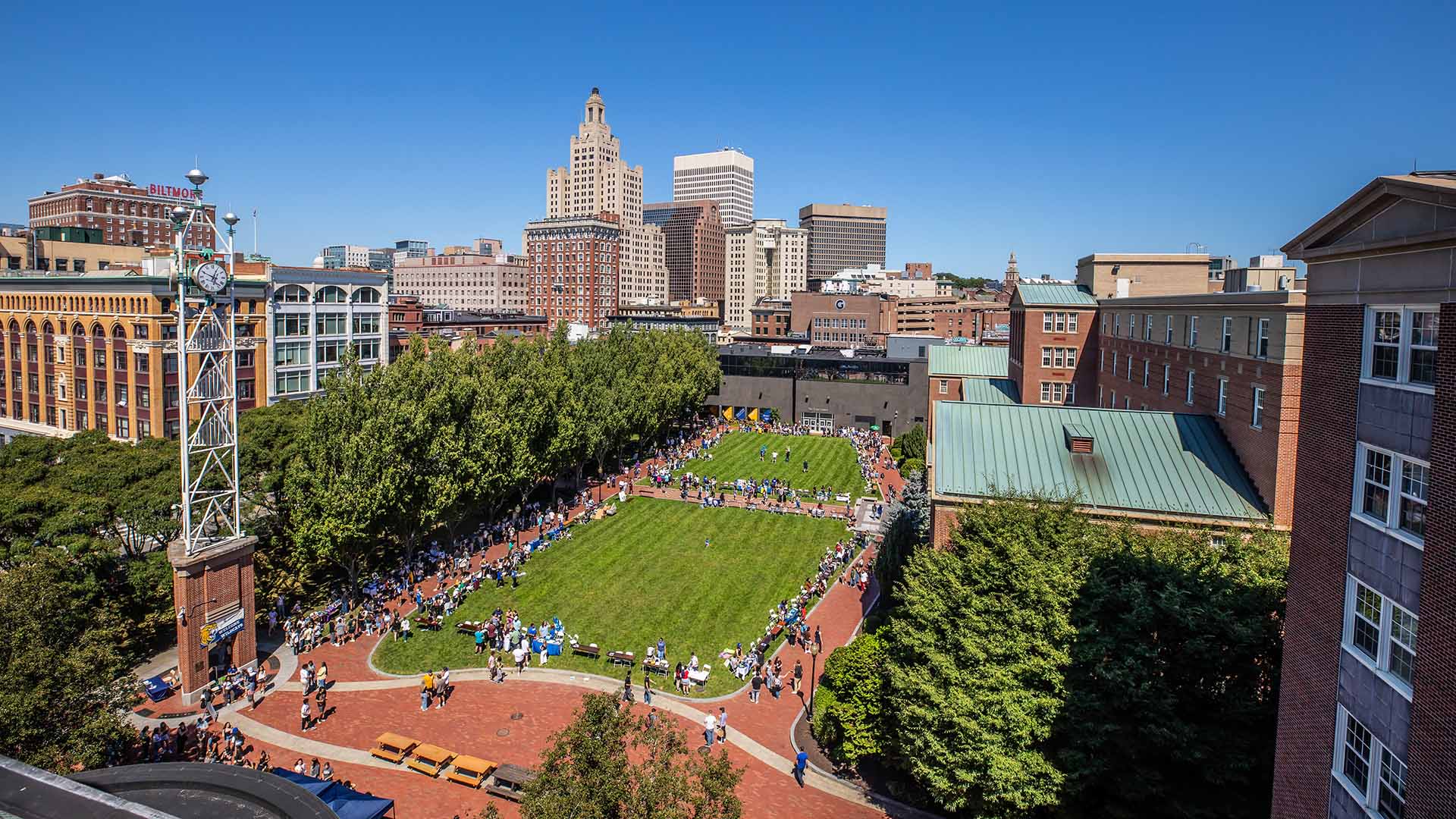 Gaebe Commons with the city of Providence in the background