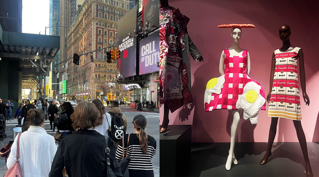 View of NYC and two mannequins.