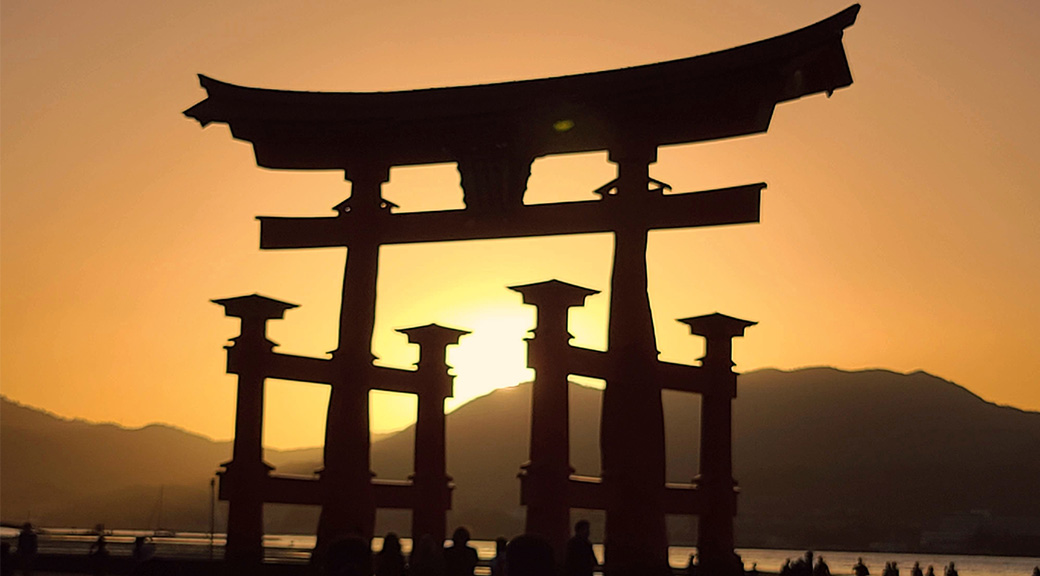 Sunset behind the Itsukushima Shrine in Miyajima