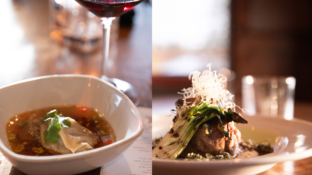 a photo collage showing two of the courses executed by JWU interns at a dinner at The Lodge at Whitefish Lake