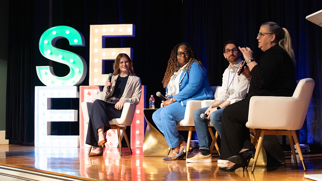 The SEEM Professional panel talking on stage.