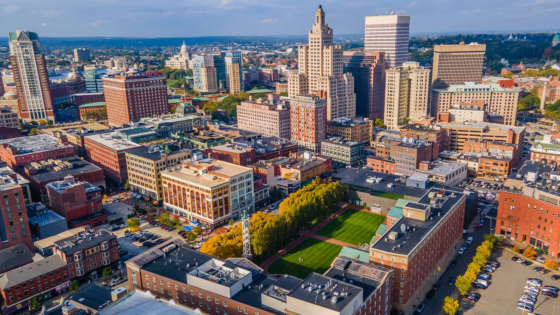 An aerial view of the city of Providence