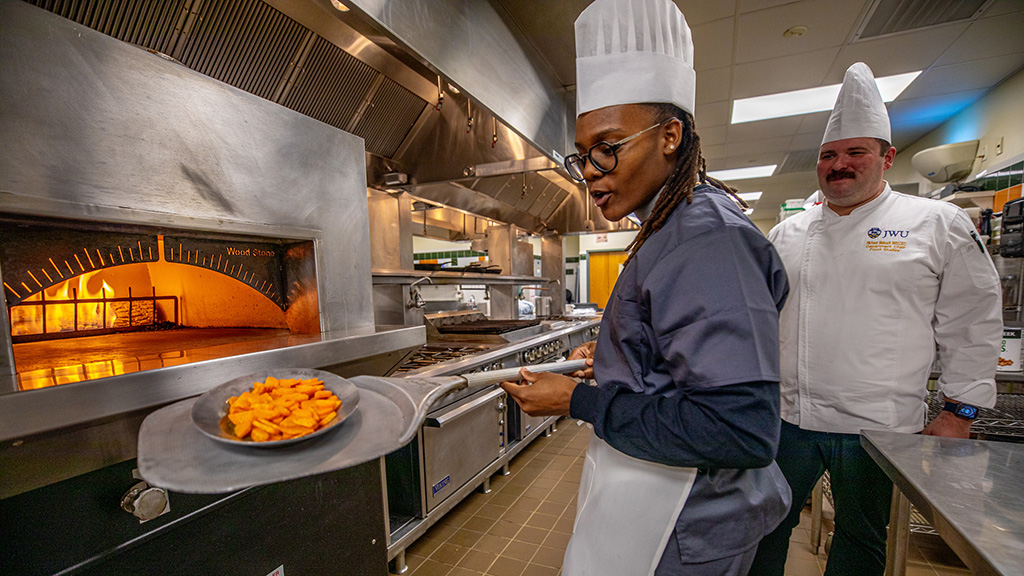 a dietetics student in the kitchen