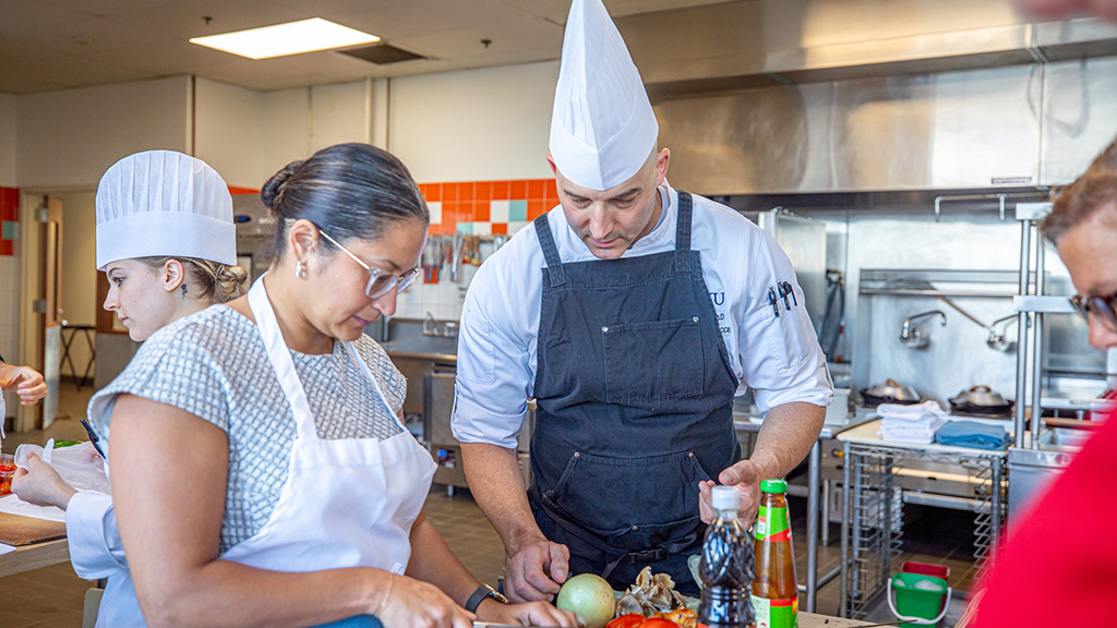 Chef Poyourow in the teaching kitchen