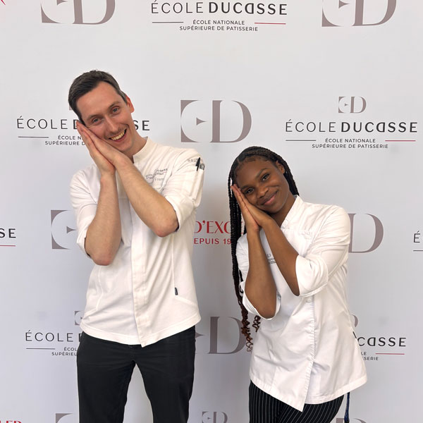 JWU Charlotte student Zoé Rodgers (right) with École Nationale Supérieure de Pâtisserie (ENSP) instructor (left). 