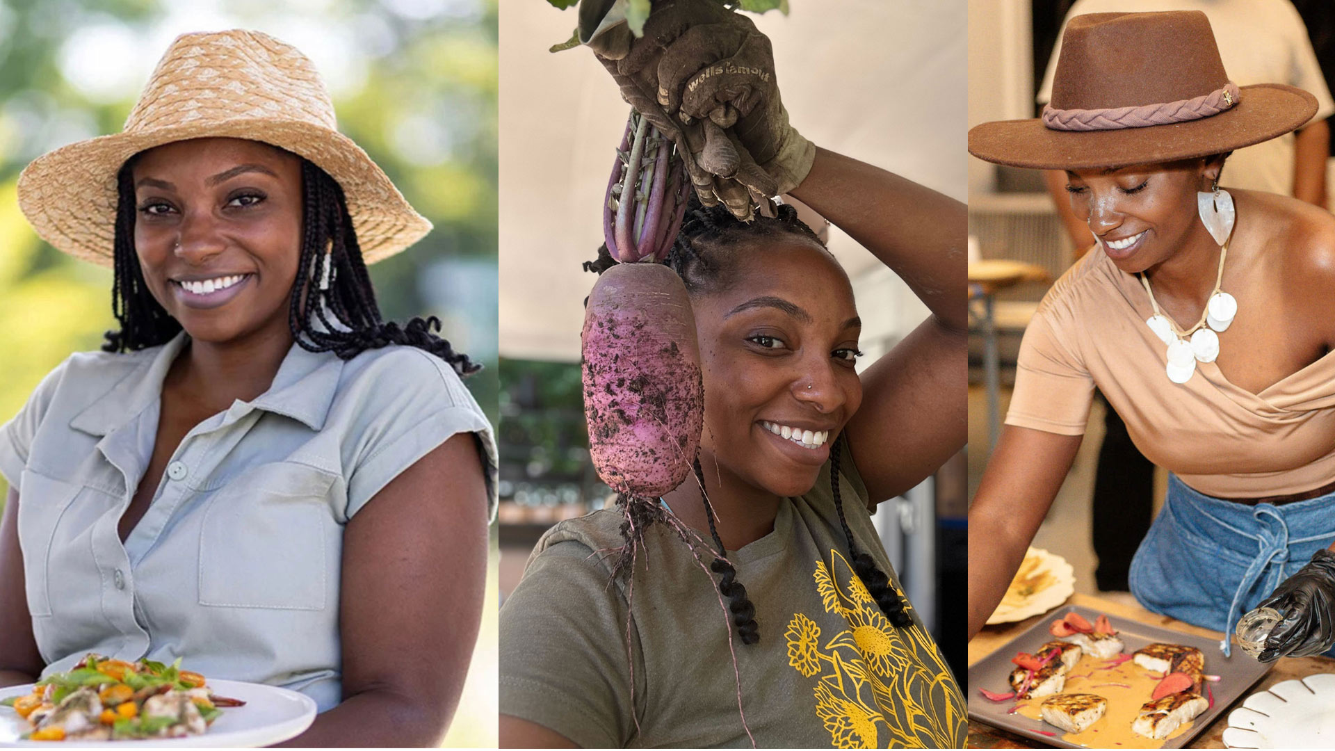 collage of different photos of Mariah Henry '19 interacting with food