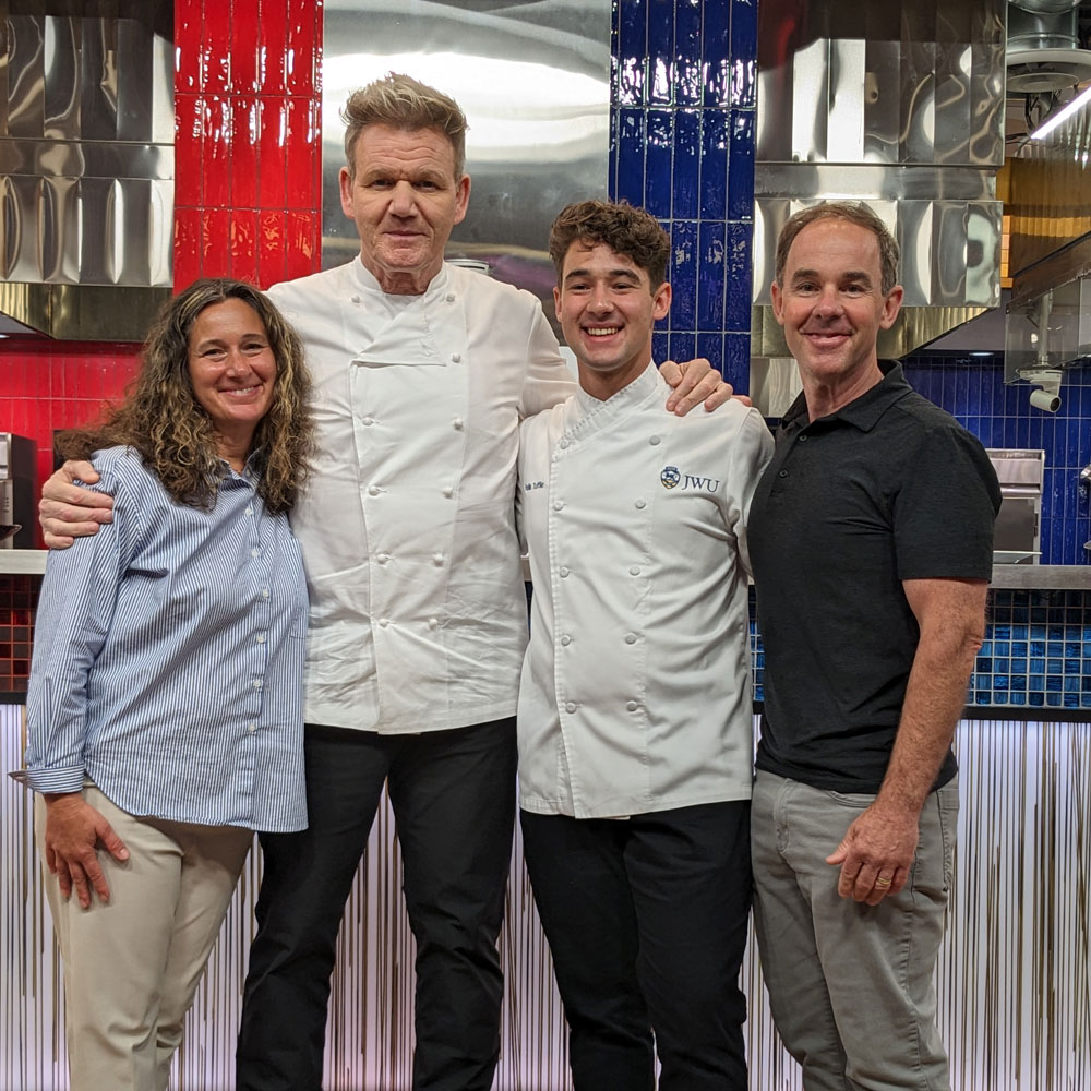 Left to right: Michelle Tuffile, Hell’s Kitchen host Gordon Ramsay, Hollis Tuffile and Charles Tuffile. 