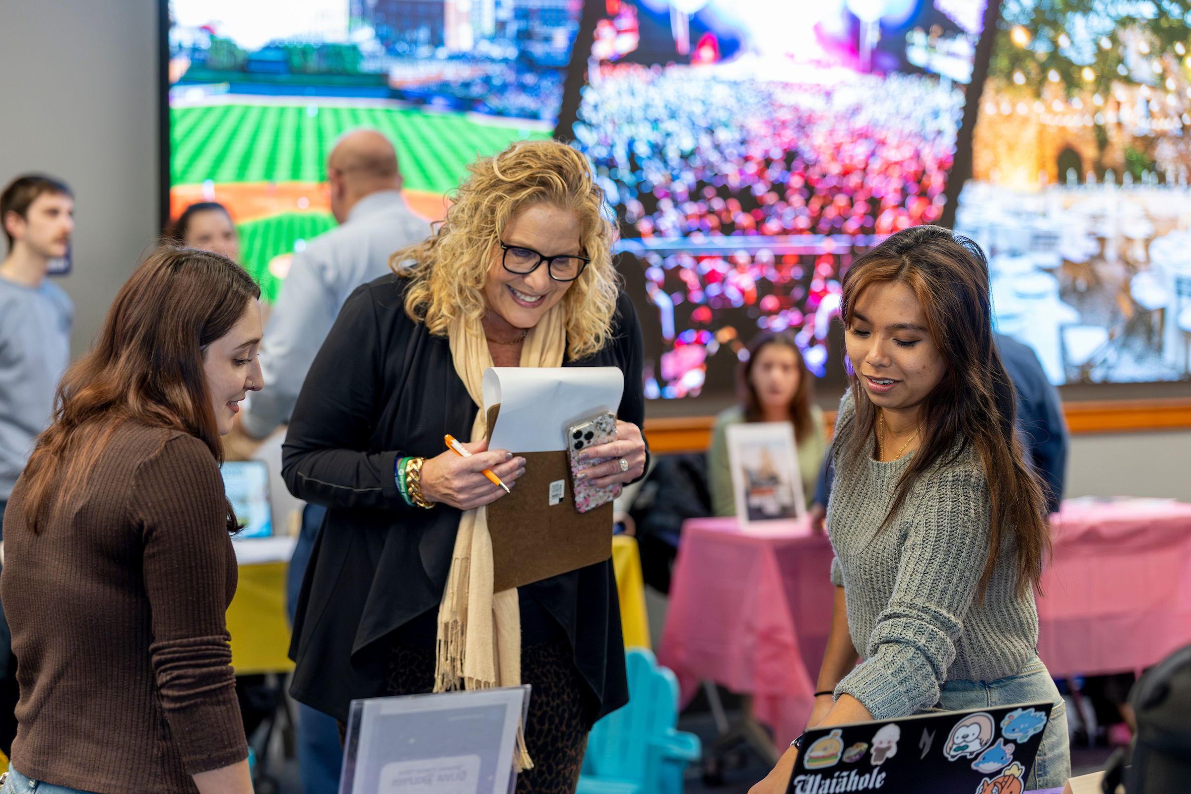 Students Pitching Concert Production Plans to Michelle Lorenger, executive director, Day One, event’s sponsor.