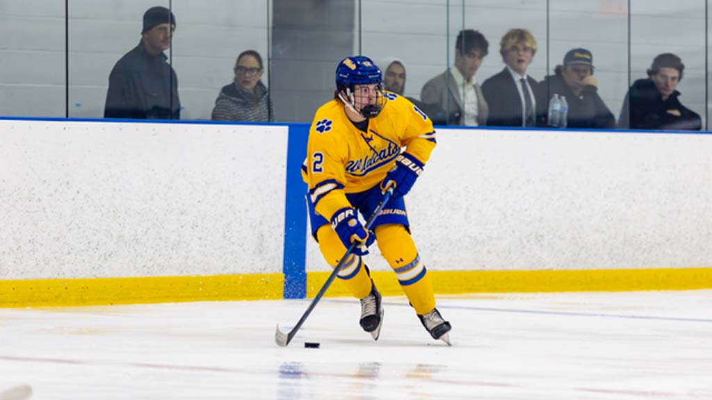 Davis on the ice with the puck