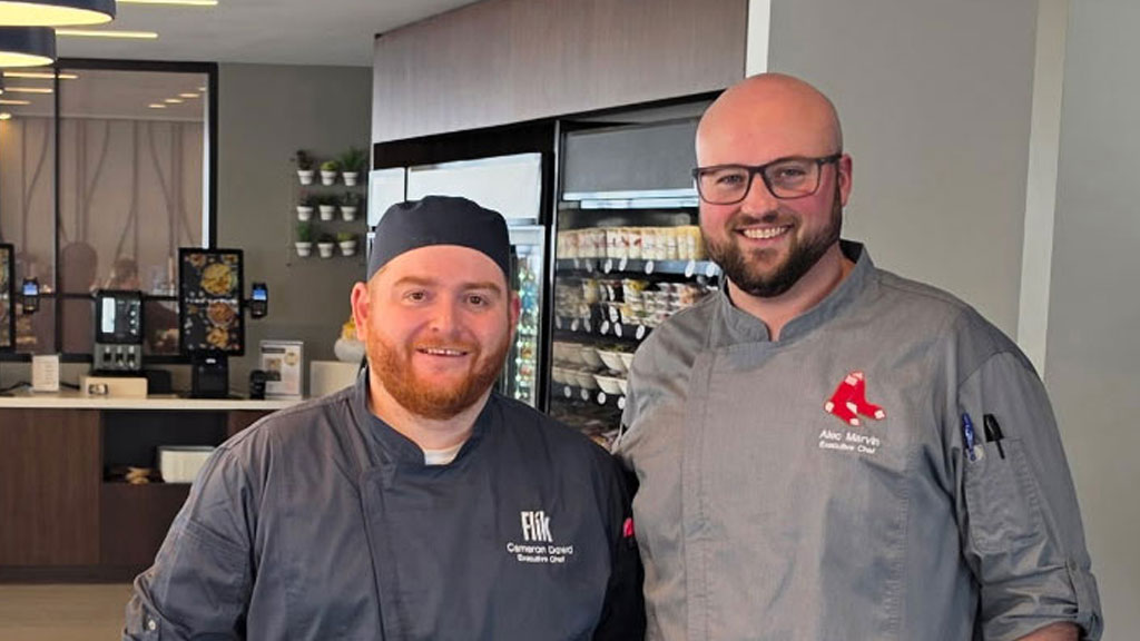 Alec Marvin ’15, ’16 MBA, and Cameron Dowd ’17, Culinary Nutrition major who are both Compass Employees