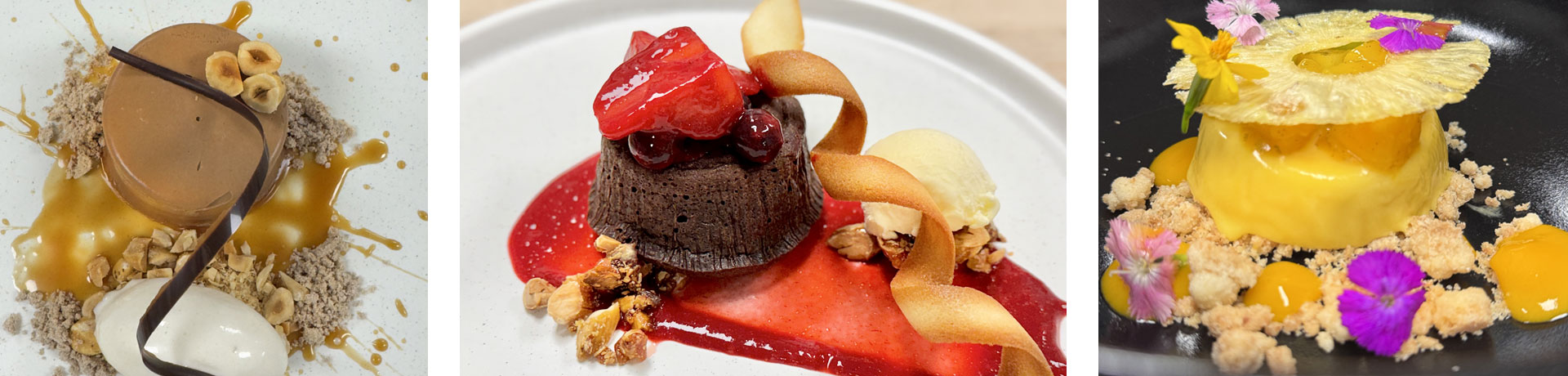 Trio of desserts created by Nimra Farooqui’s students. 