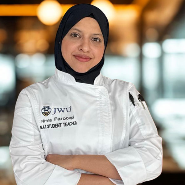 Nimra Farooqui in her M.A.T. chef’s coat. 